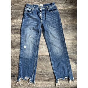 We The Free Jeans‎ Womens Size 24 Blue Denim Straight Stretch Buttonfly Frayed